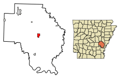 Location of DeWitt in Arkansas County, Arkansas.