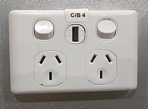 Australian and New Zealand power socket with USB charger socket