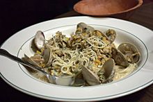 Clams and noodles in a clam sauce