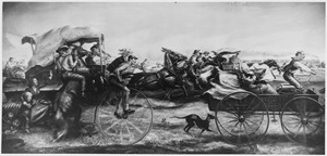 FWA-PBA-Paintings and Sculptures for Public Buildings-painting depicting race involving people in wagons, on... - NARA - 197273