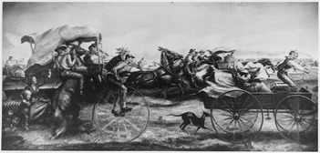 FWA-PBA-Paintings and Sculptures for Public Buildings-painting depicting race involving people in wagons, on... - NARA - 197273