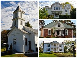 National Register of Historic Places for Graysontown Virginia. Starting clockwise, Grayson-Gravely House, Bishop House, John Grayson House, and Graysontown Methodist Church.