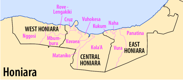 Honiara wards - crop of Map Administrative Divisions of Guadalcanal (Solomon Islands)