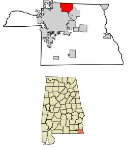 Location of Kinsey in Houston County, Alabama.