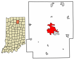 Location of Warsaw in Kosciusko County, Indiana.