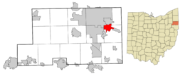 Location of Struthers in Mahoning County, Ohio.