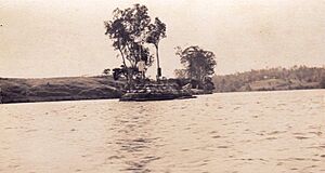 Man-made sandstone cairn at Seventeen Mile Rocks in the Brisbane River - circa 1940s