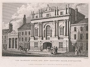 Mansion House and New Betting Room, Doncaster, Nathaniel Whittock & John Rogers, published by I.T. Hinton, London, 1829