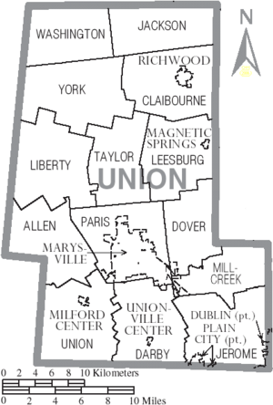 Map of Union County Ohio With Municipal and Township Labels