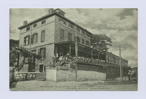 Monroe Eckstein's Brewery Hotel, Castleton Corners, Staten Island (view of hotel with people posed on porch steps) (NYPL b15279351-104808)f