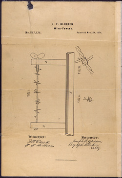 Patent Drawing for Joseph F. Glidden's Improvement to Barbed Wire - NARA - 302051
