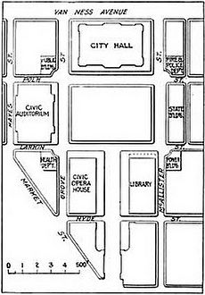 Plan of Civic Center (Engineering News-Record, vol 75 no 26 p 1222 fig 1)