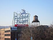 Portland, Oregon sign + Old Town tower, 2012.JPG
