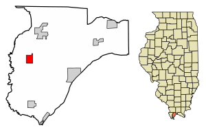 Location of Pulaski in Pulaski County, Illinois.