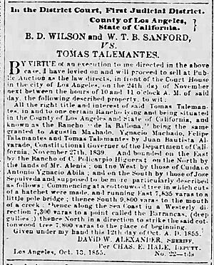 Rancho de la Ballona Rancho Rincon de Los Bueyes Los Angeles Star Los Angeles, California Saturday, November 03, 1855