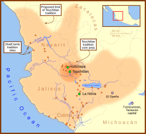 Map showing the extent of the Teuchitlán culture