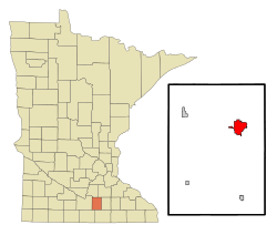 Location of Wasecawithin Waseca County and state of Minnesota