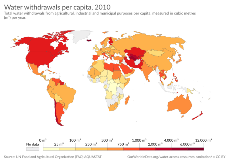 Water withdrawals per capita, OWID