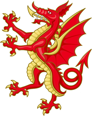 Welsh dragon rampant with pizzle