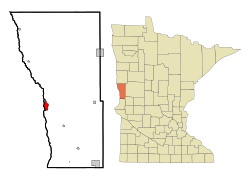 Location of Breckenridgewithin Wilkin County and state of Minnesota