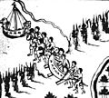 Yermak Timofeyevich and his band of adventurers crossing the Ural Mountains at Tagil, entering Asia from Europe