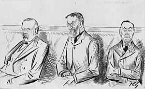 Arthur James Balfour, 1st Earl of Balfour; Michael Edward Hicks Beach, 1st Earl St Aldwyn; Joseph ('Joe') Chamberlain by Sir Francis Carruthers Gould ('F.C.G.')