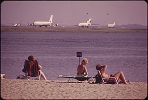 CONSTITUTION BEACH-WITHIN SIGHT AND SOUND OF LOGAN AIRPORT'S TAKEOFF RUNWAY. 22R - NARA - 548468