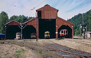 Carbarn at the Trolley Park museum (Glenwood, Ore.) in 1986