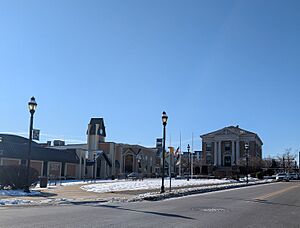 Carteret, NJ municipal building front and public library, Jan. 2025