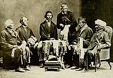 Chiefs of the Six Nations at Brantford, Canada, explaining their wampum belts to Horatio Hale September 14, 1871