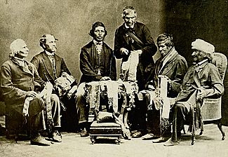 Chiefs of the Six Nations at Brantford, Canada, explaining their wampum belts to Horatio Hale September 14, 1871.jpg