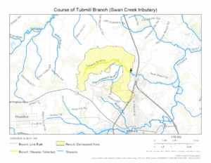 Course of Tubmill Branch (Swan Creek tributary)