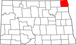 Map of North Dakota highlighting Pembina County