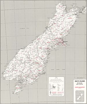 New Zealand South Island Counties and Districts Map 1981