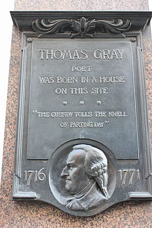 Plaque marking Thomas Gray's birthplace at 39 Cornhill, London