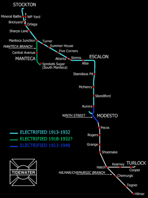 Tidewater Southern Railway electrification map