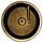Circular 4-inch brass plaque with a top view of phonograph disc and pickup arm