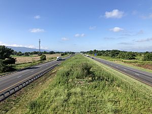 2019-07-09 09 19 32 View south along Interstate 81 from the overpass for Virginia State Route 767 (Quicksburg Road) in Quicksburg, Shenandoah County, Virginia