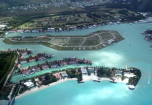 Aerial view of Harbour Island in Jolly Harbour, located in the parish.