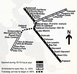BART route diagram effective November 1973