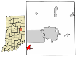 Location of Daleville in Delaware County, Indiana.