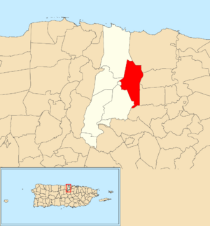 Location of Espinosa within the municipality of Vega Alta shown in red