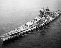 French battleship Richelieu underway in the Atlantic Ocean on 26 August 1943 (80-G-78789)