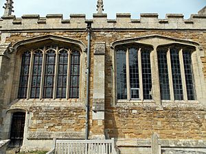 Harlaxton Ss Mary and Peter - exterior South Chapel Tudor windows