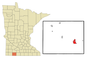 Location of Jacksonwithin Jackson County and state of Minnesota