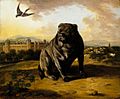 Jan Wyck (1645-1700) - A Dutch Mastiff (called 'Old Vertue'^) with Dunham Massey in the Background - 932341 - National Trust
