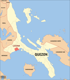 Map of Calabarzon with Lucena highlighted