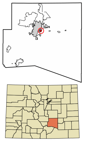 Location of the Blende CDP in Pueblo County, Colorado.