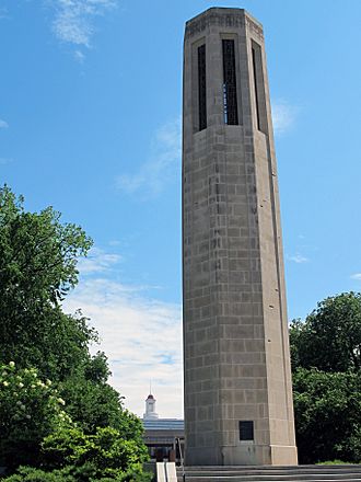 Ralph Mueller Carillon Tower & Love Library, University of Nebraska-Lincoln, Lincoln, Nebraska, USA.jpg