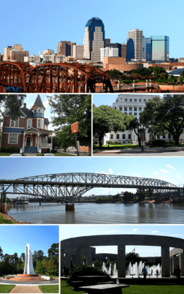 From top, left to right: Downtown, the Lewis House, Caddo Parish Courthouse, Long-Allen Bridge, Gardens of the American Rose Center monument, Shreveport Riverfront Fountain